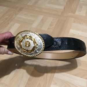 Black belt ostrich leather